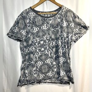 Free People Grey Snake Print Swifty Top Small Slouchy Raw Edge Sleeves Y2K